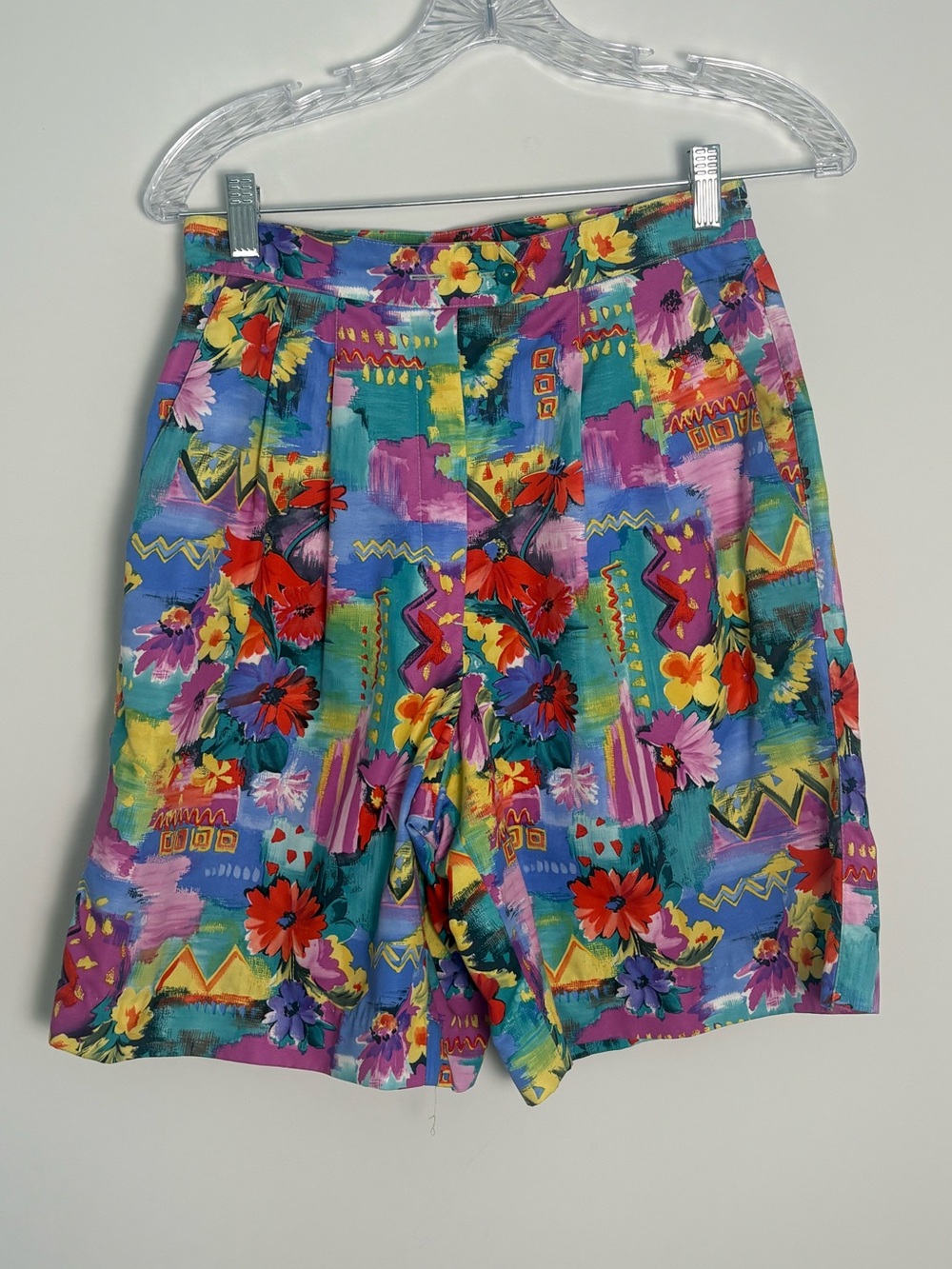 Vintage Men’s Pleated Shorts Vibrant Funky Colorful Floral Geometric Print 28 - Picture 2 of 10